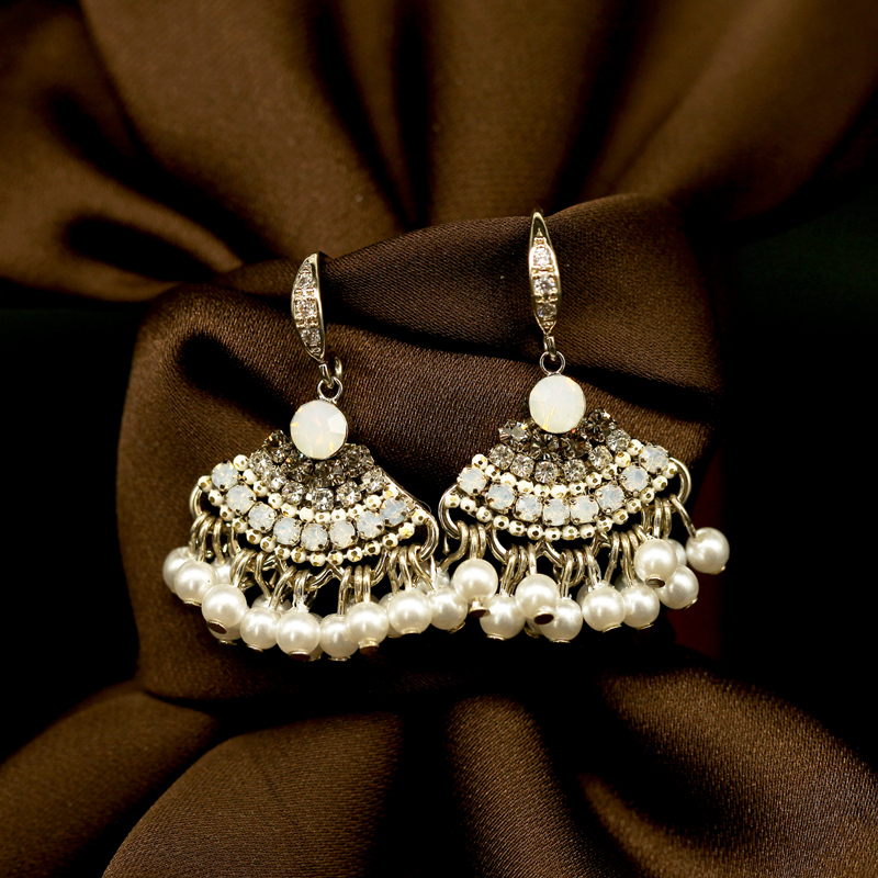 复古珍珠扇形东大门水钻女耳环