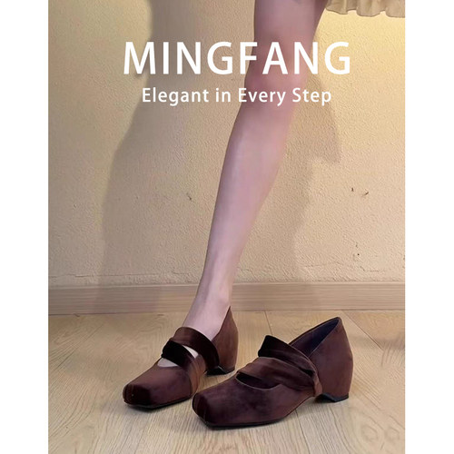 复古芭蕾风方头内增高玛丽珍鞋