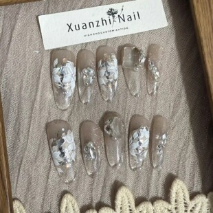 【一汀烟雨】手绘花卉氛围感穿戴甲纯手工高级高端定制美甲