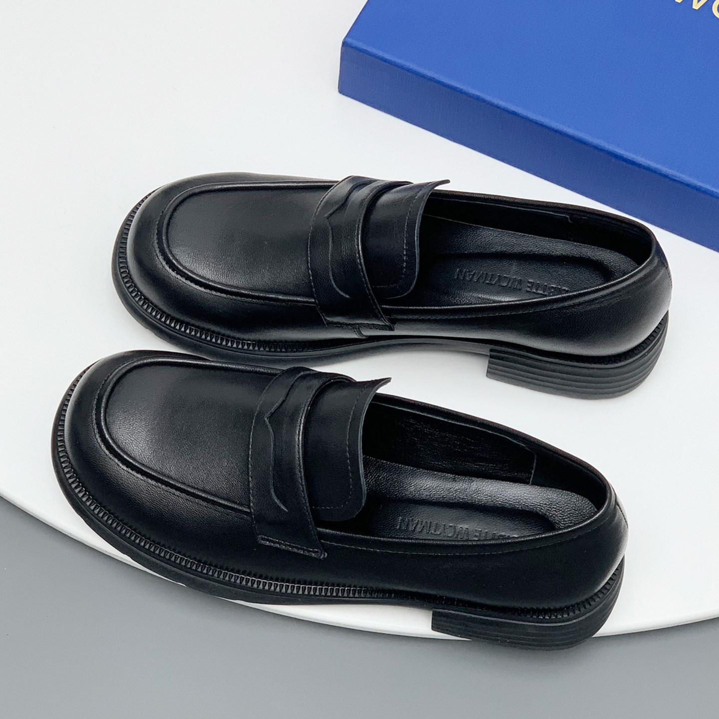 外贸东莞全真皮经典学院风厚底乐福鞋粗跟通勤黑色懒人小皮鞋女,女鞋,深口单鞋,淘宝优惠券,粉丝福利购,淘宝优惠卷