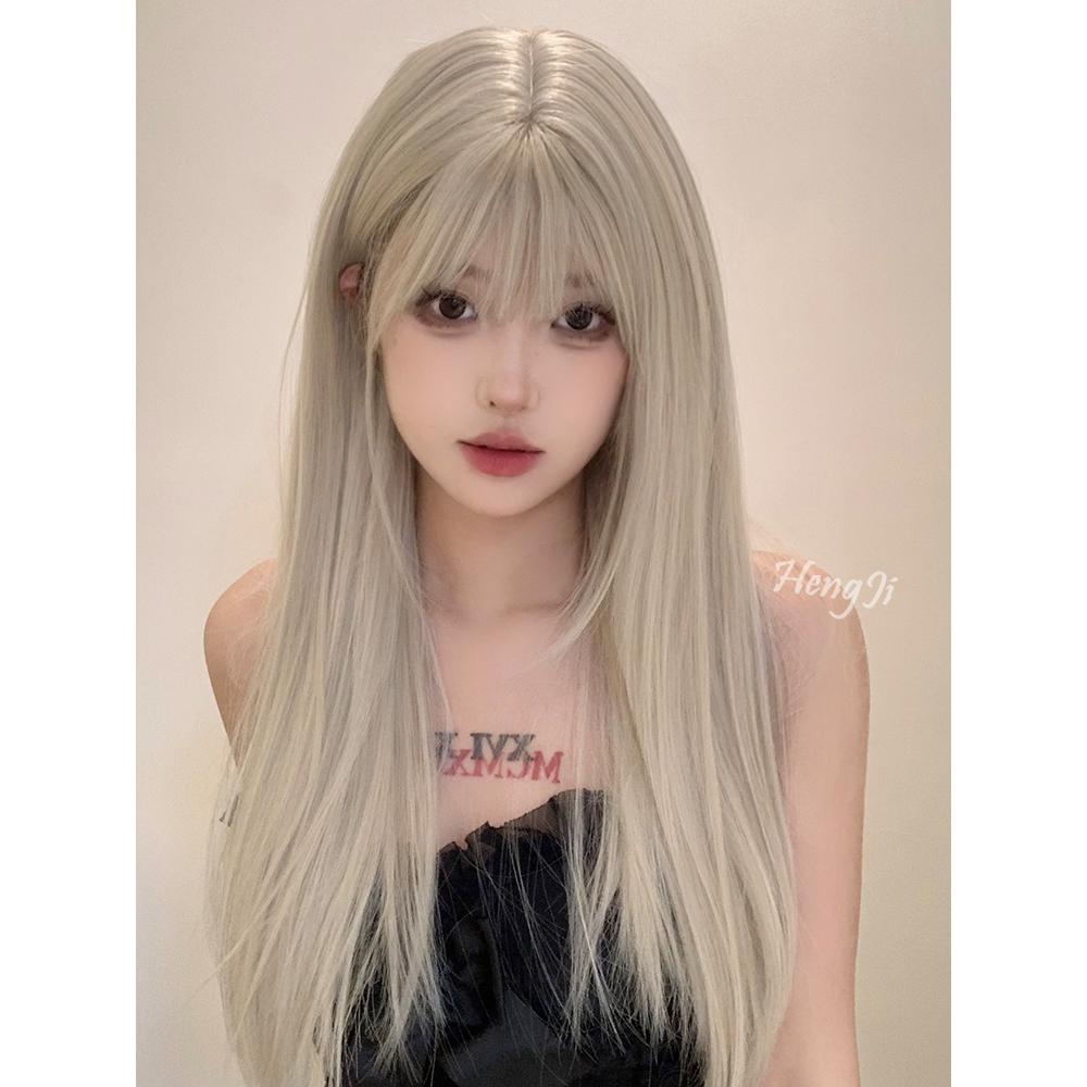 哼唧 白金假发女长发lolita圆脸假发全头套式长直发网红女团假发图片