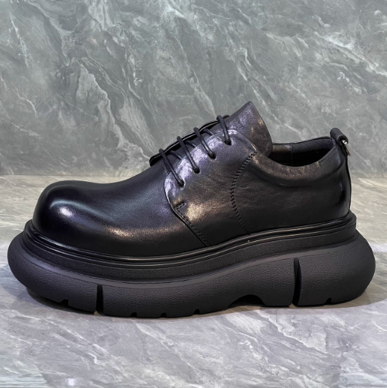 2026秋冬新品轻便厚底德比鞋真皮松糕休闲男鞋系带增高时尚小皮鞋