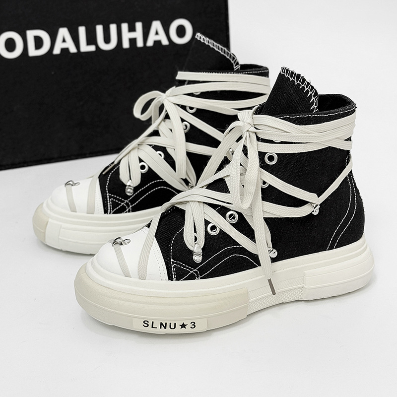 男鞋2026新款帆布鞋包头休闲运动高帮板鞋五芒星绑带ro潮鞋厚底鞋