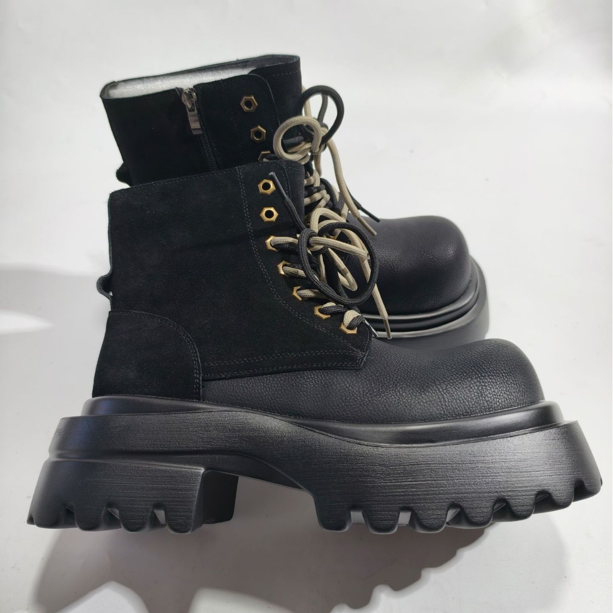 原创小众厚底增高马丁靴厚底大头高帮鞋朋克皮靴男暗黑机车靴潮男