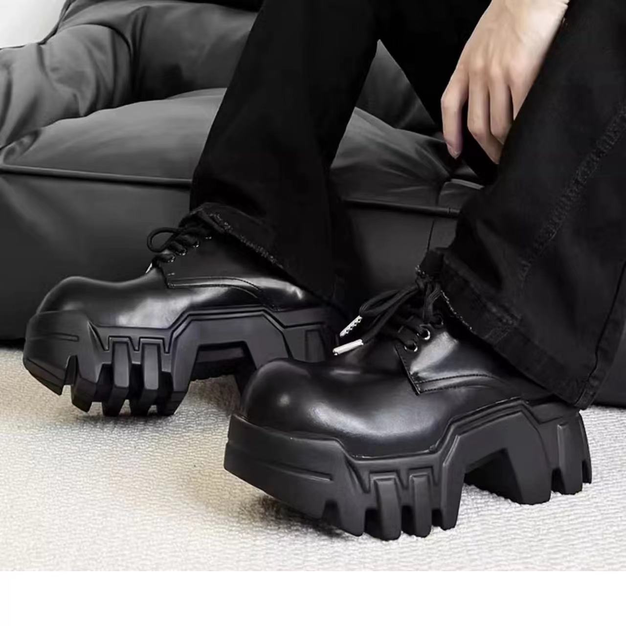 复古厚底松糕鞋新款系带齿轮推土机增高休闲百搭圆头休闲德比单鞋