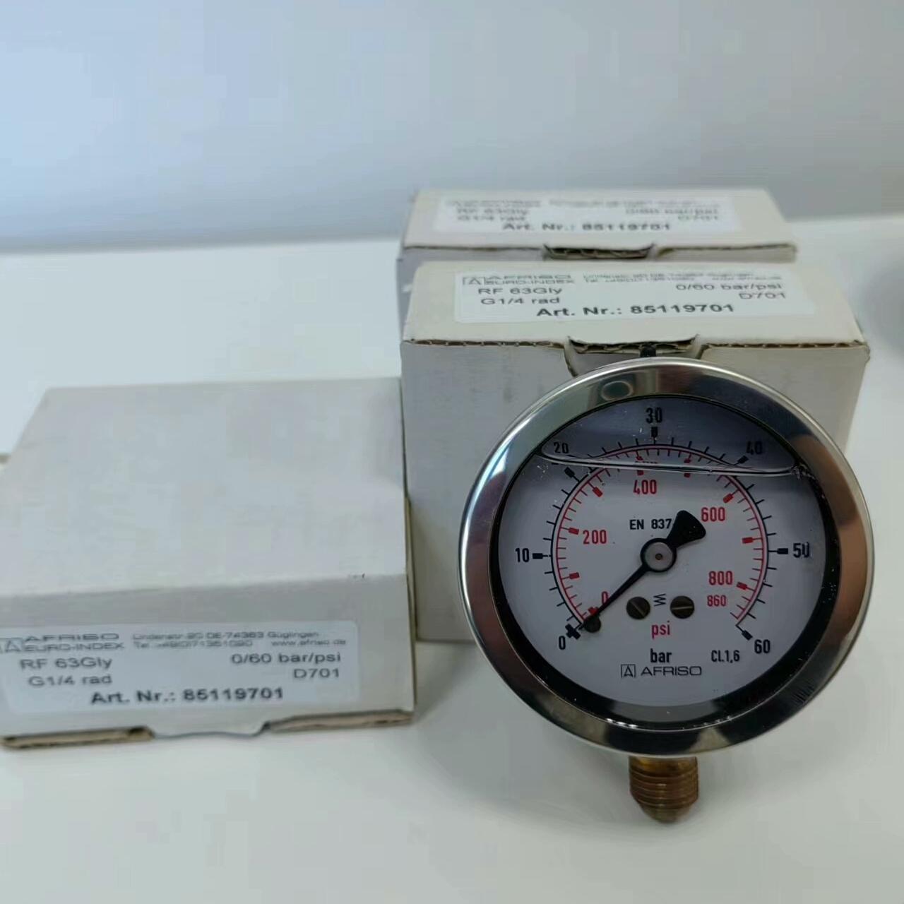 德国AFRISO耐震压力表60bar/63mm直径. 不锈钢