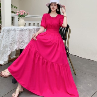 棉绸碎花短袖连衣裙女波西米亚沙滩裙夏人造棉海边渡假裙绵绸裙子
