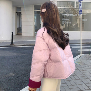 新品2C286/918/P265/K388撞色彩色扣子豆腐块羽绒服外套图片
