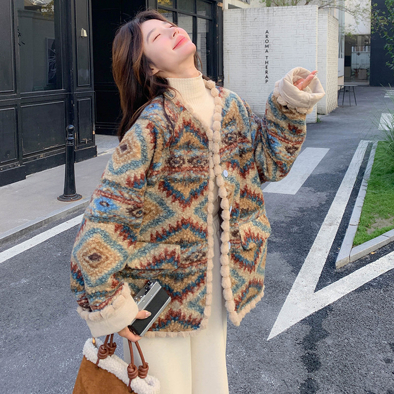 新品2C286/856/P200/K298皮毛一体毛呢外套羊羔毛圈圈毛民族风,女装皮草,2C286