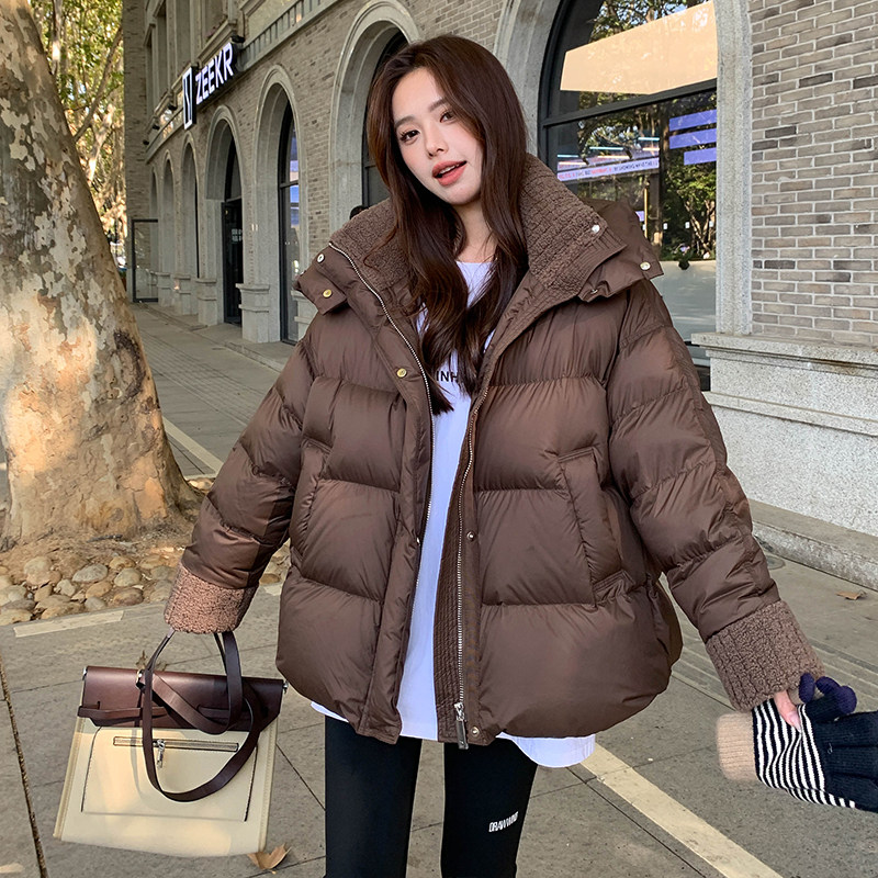 美拉德咖色连帽羽绒棉服女冬超火好看高级感加厚短款棉衣棉袄外套图片