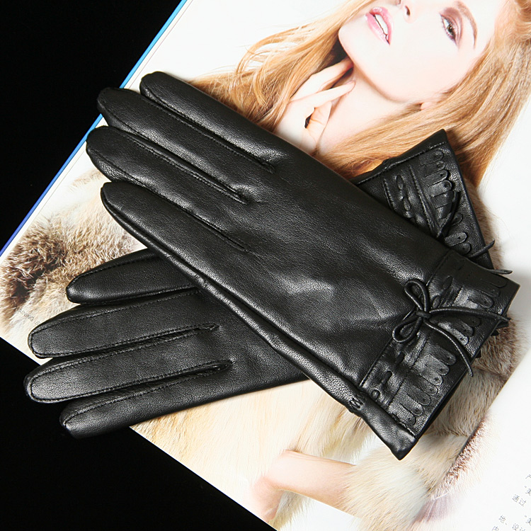 优雅女人 金狐狸正品薄款真皮手套 女式绵羊皮蝴蝶结秋冬秀气时尚