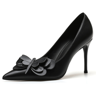 2024春夏新款蝴蝶花细高跟婚纱女鞋尖头性感晚装女单鞋49-CH-35