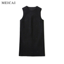 极简无袖 细闪亮片羊毛混纺经典 背心直身连衣裙 小黑裙 美裁