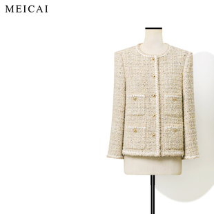 美裁“鎏金岁月”花式羊毛粗花呢圆领长袖小香风外套女