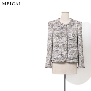 美裁 玛德琳系列“银云”幻彩花呢轻奢羊毛圈圈肌理细闪外套
