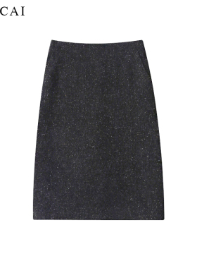 美裁 叠穿B入 时髦Pr@da风百搭彩点温暖羊毛直筒中长裙