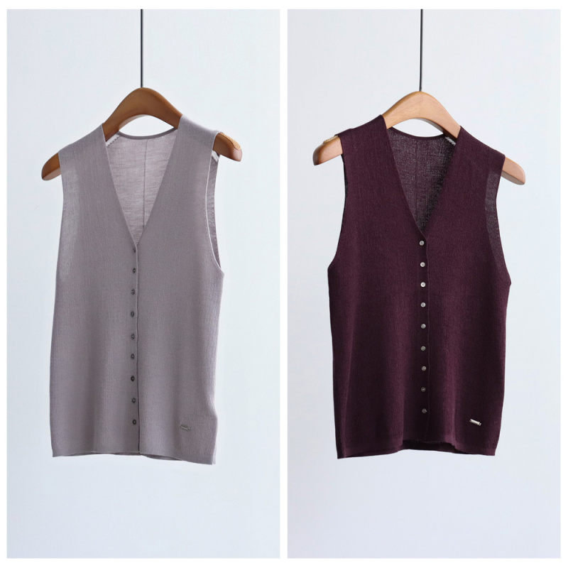 高阶18针醋酸羊毛V领针织马甲通