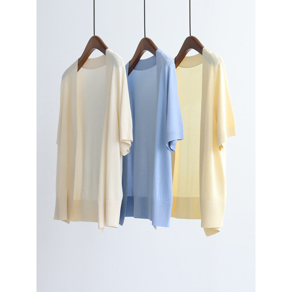 夏季百搭无扣针织衫开衫短袖曲珠