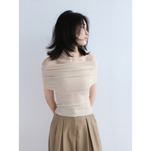 上衣修身 732 天丝套头纯欲慵懒女装 针织衫 显瘦 莱赛尔一字肩短袖