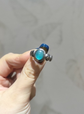 2025新品简约ins风天河石钛钢托开口可调节戒指饰品