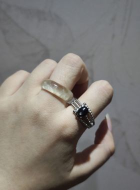 2025新品小众ins风天然金运石蕾丝简单托开口调节戒指水晶饰品