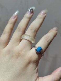 2025新品小众款天然蓝磷灰钛钢托指环开口可调节戒指饰品