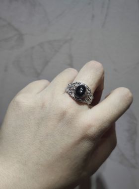 2025新品小众ins风天然金运石蕾丝托开口调节戒指水晶饰品