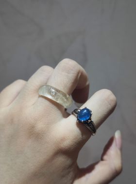 2025新品小众轻奢水妖蓝蓝磷灰显白复古托开口调节戒指饰品礼物
