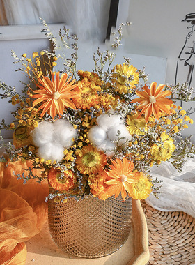 喜庆真花干花花束大束满天星永久装饰摆件家居客厅插花玫瑰永生