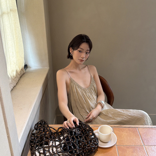 LAS CELULA-轻薄透气纯色显瘦度假连衣裙连衣裙(含100苎麻)71125