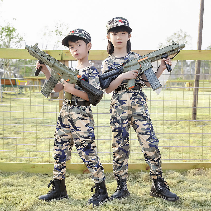 儿童迷彩服套装短袖长裤夏装海军蓝特种兵幼儿园表演小学生演出服