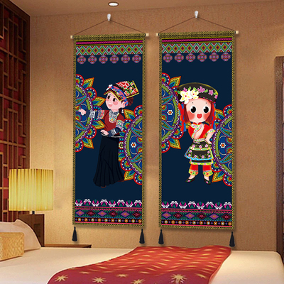 羌族文化布艺挂画民宿客栈卧室走廊墙壁装饰画酒店餐厅包厢氛围画
