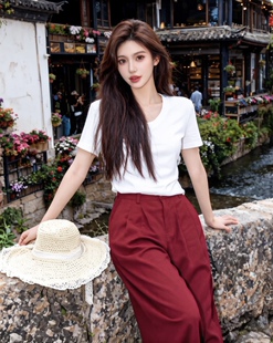 福利款清库存新款女装白色短袖T恤女圆领上衣舒适合身休闲上衣