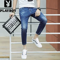 Playboy quầy quần âu chính hãng mùa hè thương hiệu quần jean nam mỏng Phiên bản Hàn Quốc quần 9 điểm chân - Quần jean quần nam ống rộng