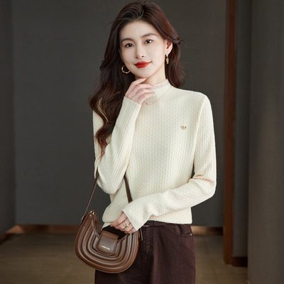蕾丝半高领毛衣女秋冬2025内搭针织打底衫小个子配大衣上衣女