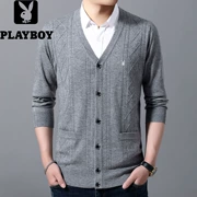 Playboy thương hiệu nam mùa thu và mùa đông trung niên nam v-len áo len len áo len chính hãng - Cardigan