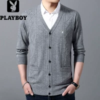 Playboy thương hiệu nam mùa thu và mùa đông trung niên nam v-len áo len len áo len chính hãng - Cardigan áo gile len cho nam