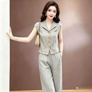 妈妈夏装时尚两件套洋气短袖衬衫上衣中老年女装气质大气套装