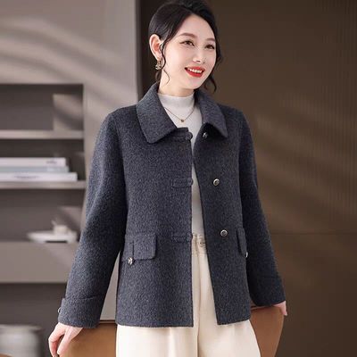 妈妈秋冬短款双面绒羊毛大衣女