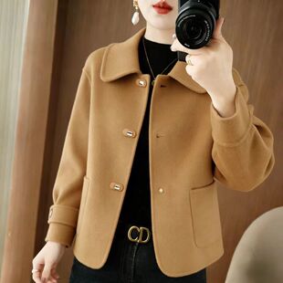 新款 显瘦小个子毛呢高档妈妈洋气外套减龄秋冬女 双面绒大衣女短款