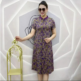 洋气连衣裙显瘦中老年夏装 女装 妈妈短袖 气质新款 高贵裙子 夏季