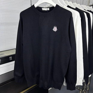 秋冬款刺绣M家绣标男女款羊毛衫上衣圆领套头休闲爆款长袖衫