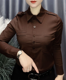 方领长袖彩色修身单排扣棉质衬衫女欧洲站春秋新品百搭打底衬衣潮