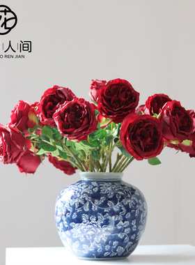 奥斯汀玫瑰仿真花红色假花绢花客厅餐厅装饰摆设新年年宵花材花艺