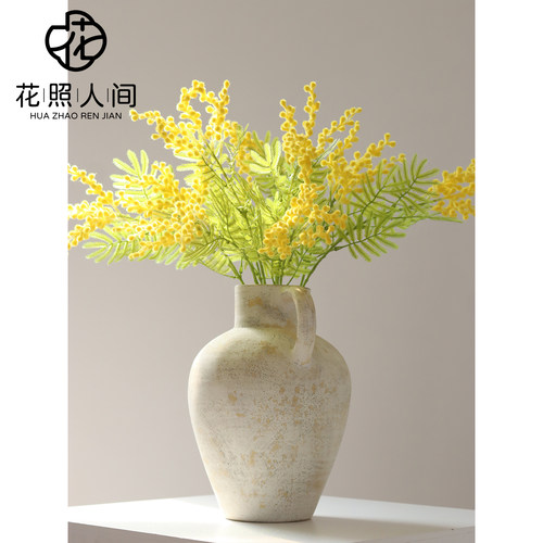 黄色金合欢仿真花植绒假花毛绒花室内花艺造景搭配花材拍摄道具花