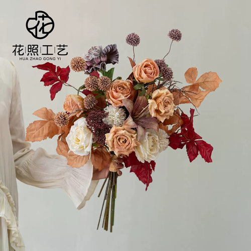 秋色复古仿真花束成品假花把扎家居装饰摆件门店橱窗岛台软装花艺