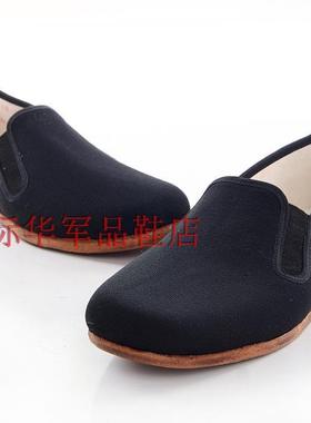 黑色老北京手工布鞋男单鞋牛皮底礼服呢布鞋松紧口鞋老头鞋父亲鞋