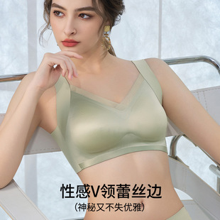 983原版 无痕光面V领蕾丝边性感内衣女聚拢上托运动睡眠背心文胸罩