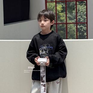 EF新元素男童加绒卫衣2025秋冬款儿童韩版宽松休闲上衣外套秋冬