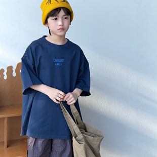 BORA波拉2026夏款男童短袖T恤中大童休闲百搭字母印花上衣打底衫